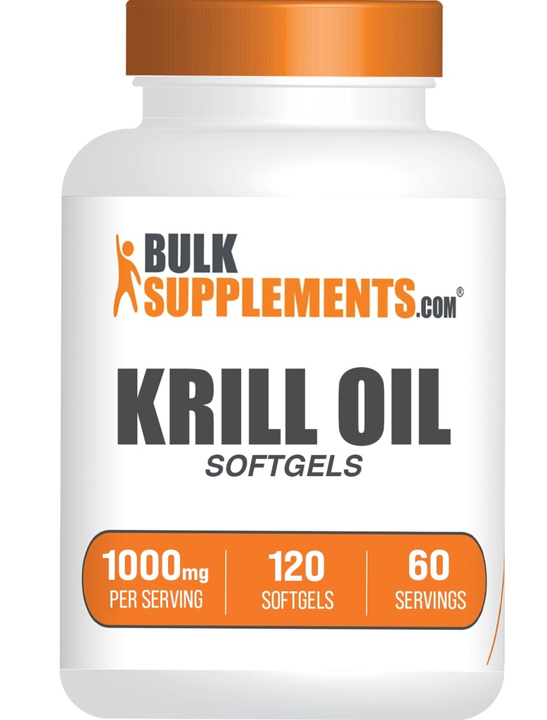 BulkSupplements.com Krill Oil 1000mg Softgels - συμπλήρωμα πετρελαίου κριλ Ανταρκτικής - Συμπλήρωμα Ωμέγα 3, συμπλήρωμα DHA - Χωρίς γλουτένη, 2 Softgels ανά υπηρεσία, 120 Count (πακέτο του 1)