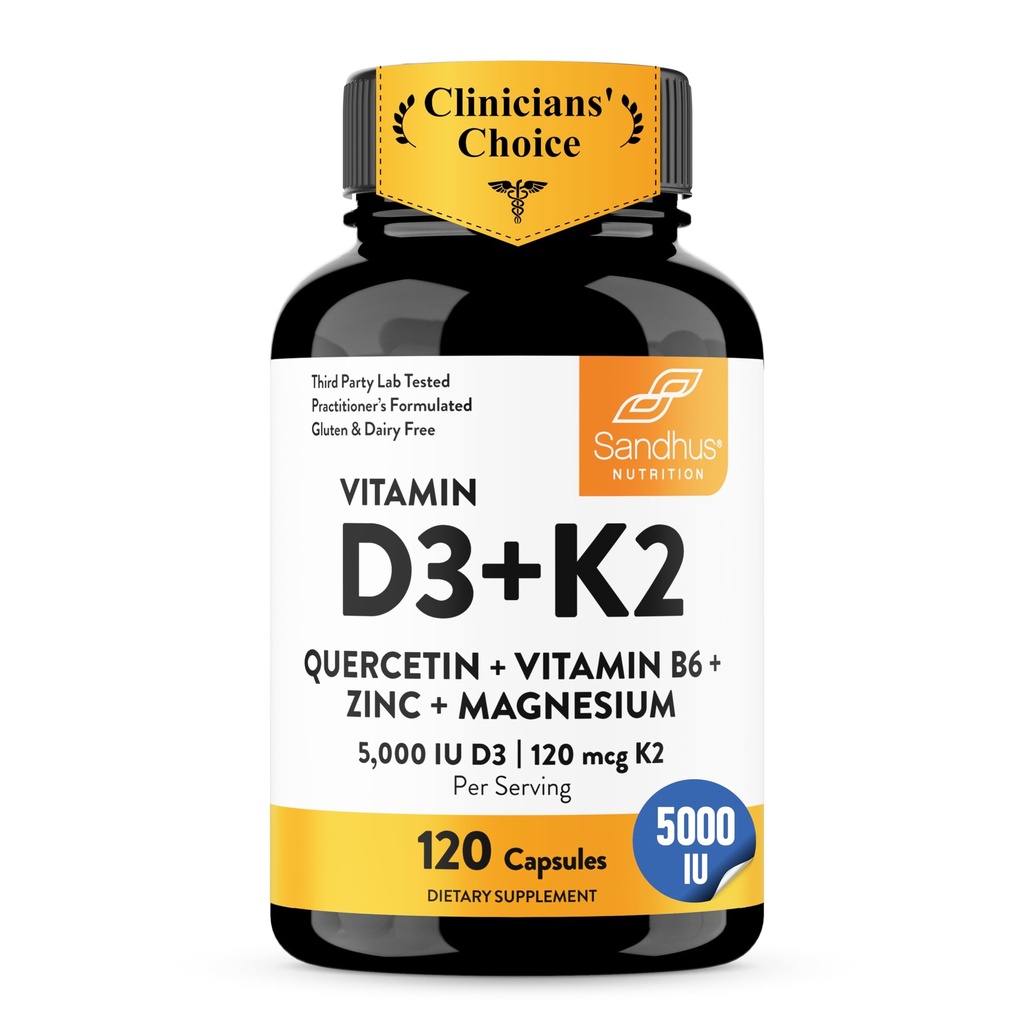 Βιταμίνη D3 K2 του Sandhu 5000 IU μαγνήσιο, 120mcg K2 κάψουλες 120 Count (Pack of 1) 