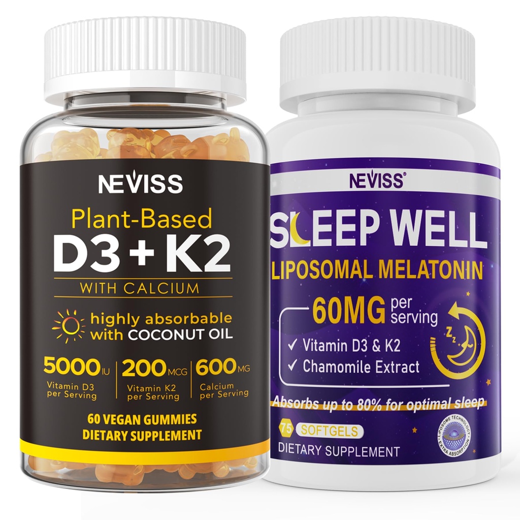 NECISS Βιταμίνη D3K2 5000IU Gummies + Μελατονίνη 60mg για Ενήλικες Bundle