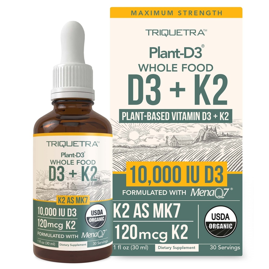 Βιολογικό φυτό D3 K2 βιταμίνη 10000 eu - All-Trans MK7 από MenaQ7 (120 mcg K2) - 100% Βιολογικό & Φυτό Βασισμένο Υπογλώσσιο D3 σταγόνες 10.000 eu (Χολκαλσιφερόλη), 100% Vegan - Υποστηρίζει Ανοσία, Οστό, Εγκέφαλο