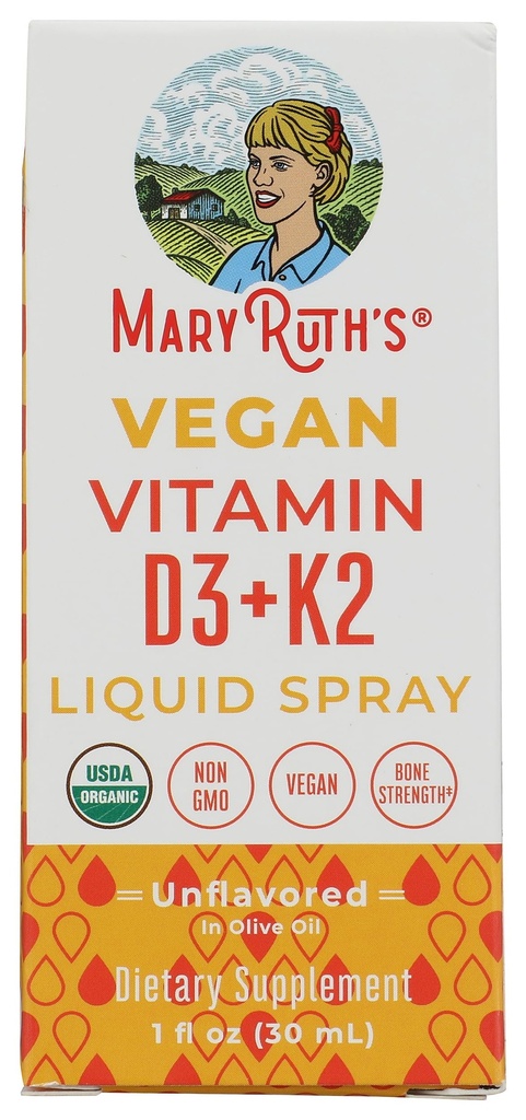 Οργανική βιταμίνη D3 συν K2 σπρέι Mary Ruth, 1 FZ