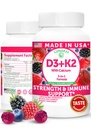 Lunakai ΗΠΑ Φτιαγμένη βιταμίνη D3 K2 Gummies με ασβέστιο – 3-σε-1 Καθημερινή Vegan συμπλήρωμα για τα οστά & ανοσοποιητική υποστήριξη για γυναίκες, άνδρες και παιδιά, 60ct
