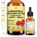 Liquid Vitamin D3 K2 Drops with Calcium Magnesium Omega3, High Potency 5-in-1 D3 K2 Vitamin 5000 IU Supplement for Bone Health, Heart Teeth & Immue, Ultra High Absorption Liposomal D3K2 Plant-Based