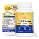 UBIOSKA Vitamin D3 K2 Magnesium Supplement – 5000 IU D3 + MK-7 K2 with 8-Form Magnesium (Glycinate, Taurate, Malate) for Calm Sleep, Stress Relief, Mood Balance & Strong Bones – 60 Capsules