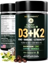 KEY ELEMENTS D3 K2 Vitamin 10,000 IU with Magnesium Glycinate 350mg, Zinc and Moringa - Bone & Immune Support - Vitamin D with K2 MK-7 200mcg - Non-GMO, Gluten-Free Softgels