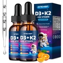 2PCS Vitamin D3 K2 Drops for Kids - Liquid Supplement with Magnesium for Calcium Absorption, Joint Health, Teeth & Heart - Non-GMO, Vegan, Orange, 4 Fl Oz - Kids Ages 4+