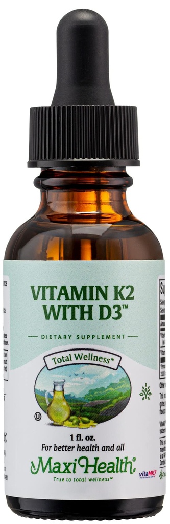 Maxi Health Liquid Vitamin D3 with K2 Drops for Long-Term Health - Vitamin K2 D3 Vitamin Supplement - D3 K2 Vitamin K and Vitamin D Supplement with Vitamin K2 MK-7 and VIT D, 1 fl oz
