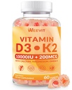 Βιταμίνη WEVIT D3 K2 Gummies, χωρίς ζάχαρη Βιταμίνη D3 K2 w/Calcium, Μαγνήσιο, Omega-3, Βιταμίνη C,B12, K2 D3 συμπλήρωμα