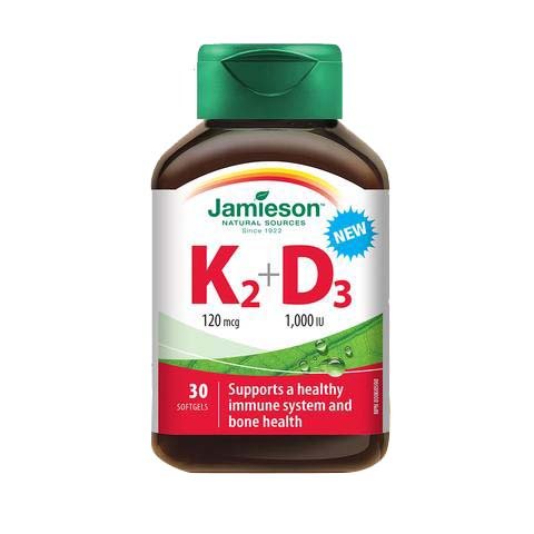 Jamieson Βιταμίνη K2 + D3, 120mcg/1000IU, 30 softgels