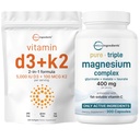 Micro Ingredients Vitamin D3 5,000iu + K2 100mcg Softgels & Pure Triple Magnesium Complex 400mg Capsules | 2 Pack Bundle | Essential D & K Sunshine Vitamins | Glycinate, Malate, & Taurate Forms