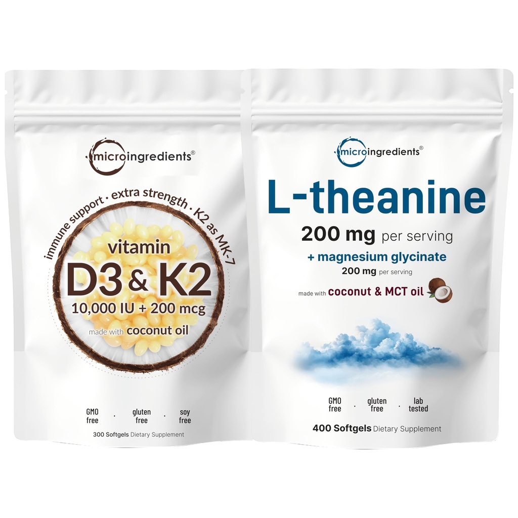 Micro Συστατικά Βιταμίνη D3 10.000iu + K2 200mcg & L-Θεανίνη 200mg με Μαγνήσιο Glycinate Bundle 2 Pack 