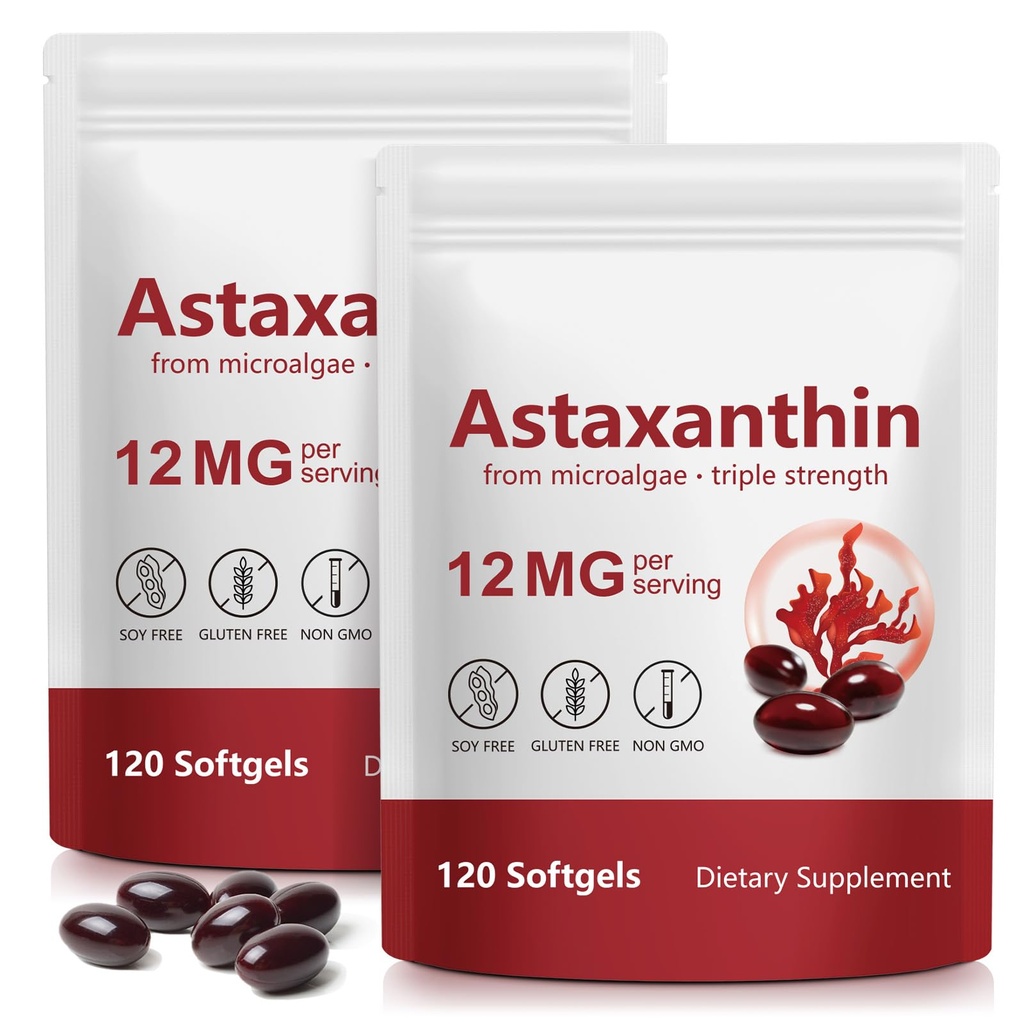 Xaarty 2Pack Premium Ασταξανθίνη 12mg, φυσικό αντιοξειδωτικό συμπλήρωμα για τα μάτια, αρθρώσεις, την υγεία του δέρματος, Microalgae Πηγή, 4 μήνες προσφοράς 