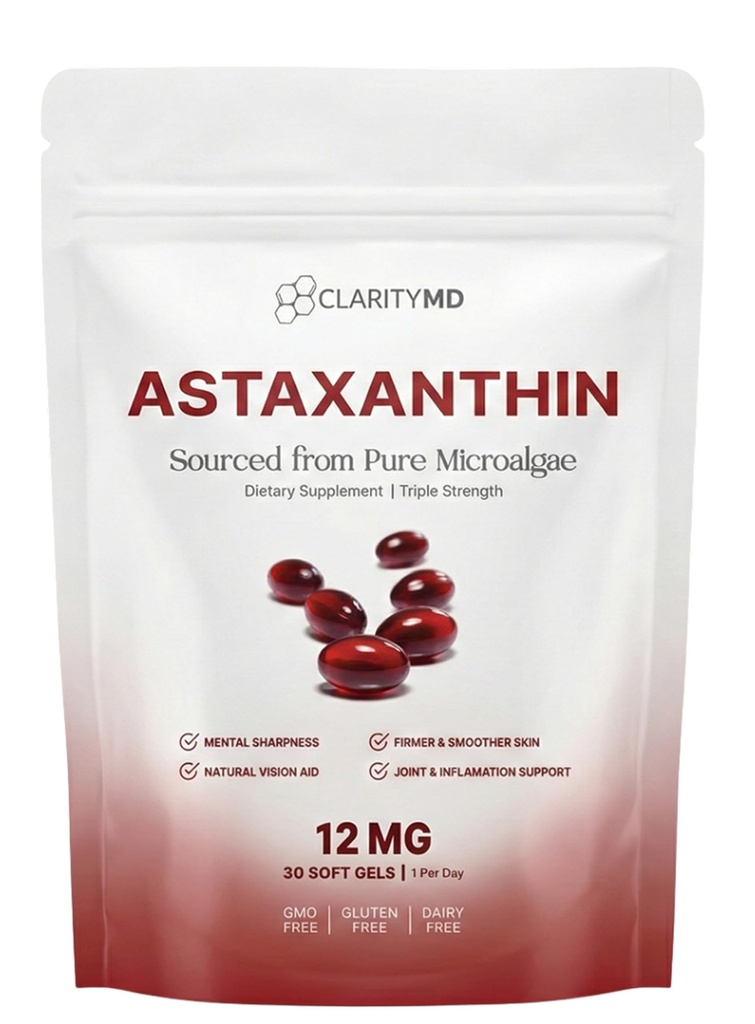 Astaxanthin 12mg Antioxidants Supplement – Natural Microalgae Source – Lipid-Based Softgel for Enhanced Absorption – Cognitive, Vision & Joint Support – 30 Softgels (Pack of 1)