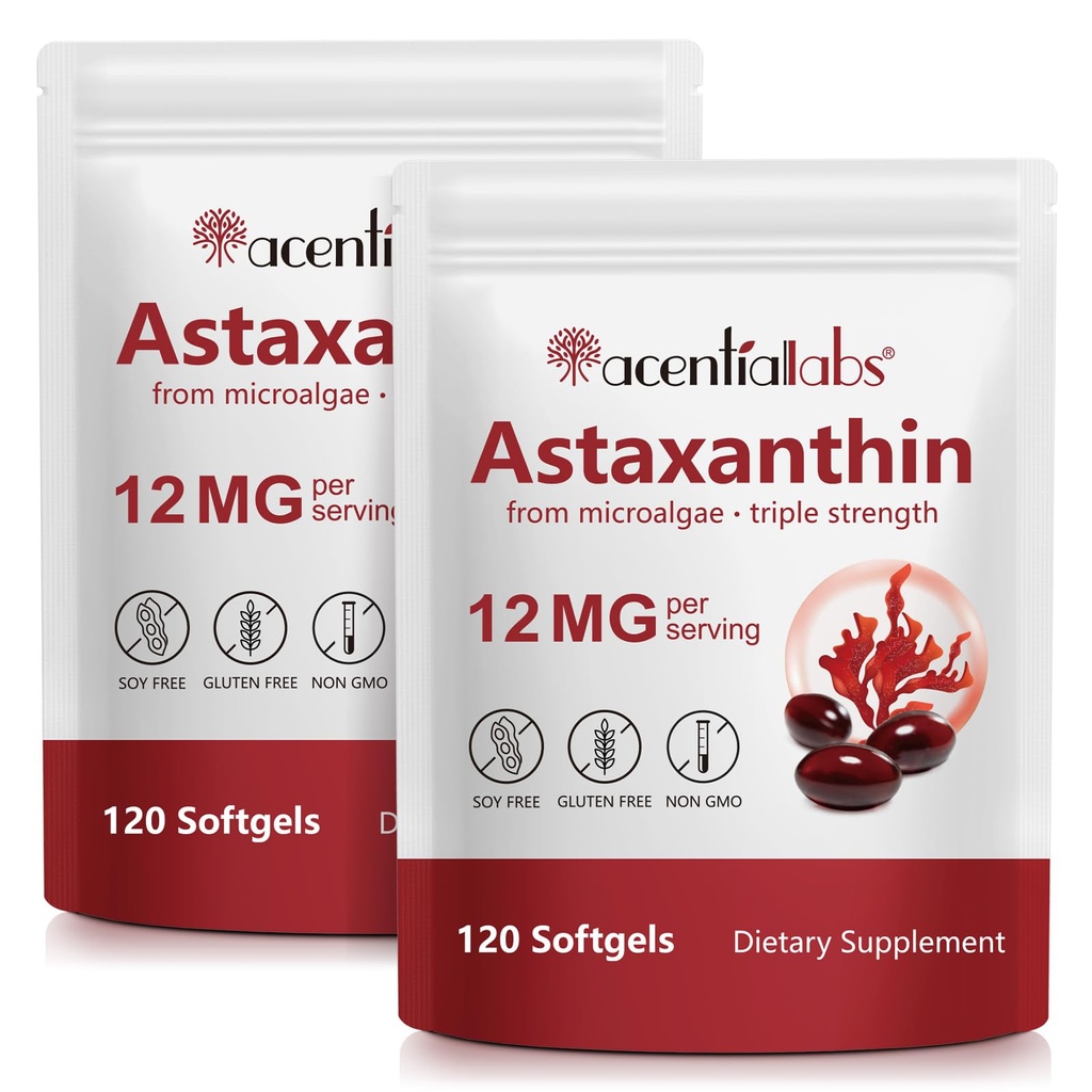 Astaxanthin Supplements 12mg - 120 Softgels | Premium Natural Antioxidant from Microalgae | Eye, Skin, Brain, Joint, Heart & Immune Health Support | Non-GMO, Gluten-Free