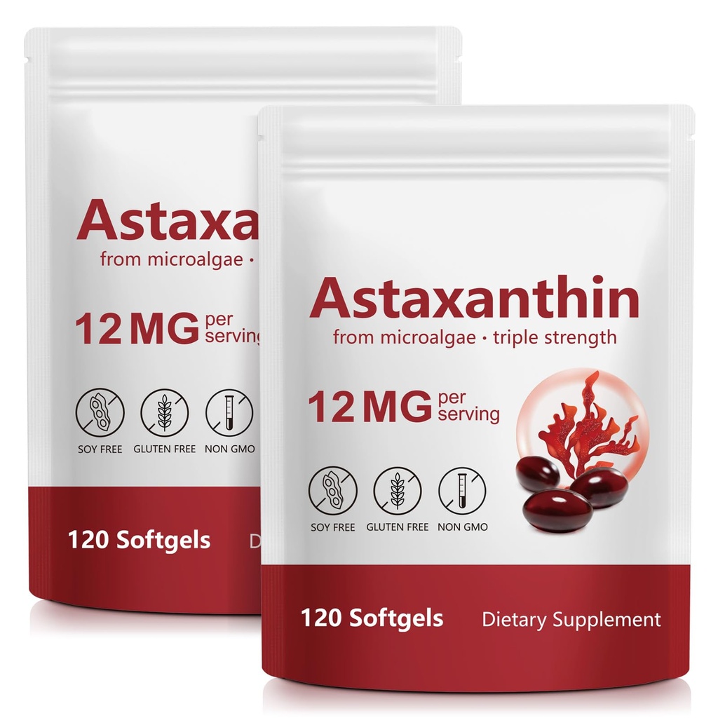 ITSDAWN Astaxanthin 12mg 2 Pack, Antioxidant Supplement for Eye, Skin Support, Natural Microalgae Source, 240 Softgels