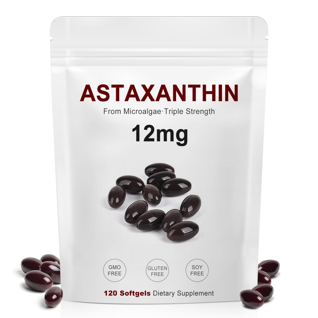 Astaxanthin 12mg, Natural Antioxidant for Skin, Eyes & Joint Support | Anti-Aging, Internal Circulation & Immune Boost, Microalgae Source, 4 Month Supply, Non-GMO, Gluten Free, 120 Softgels