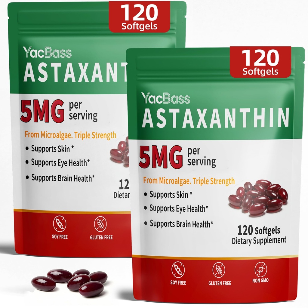 2Pack Ασταξανθίνη Συμπληρώματα 12mg - Premium Ασταξανθίνη για τα μάτια, τον εγκέφαλο, το δέρμα & ανοσοποιητική υποστήριξη, Microalgae Πηγή, 240 Softgels