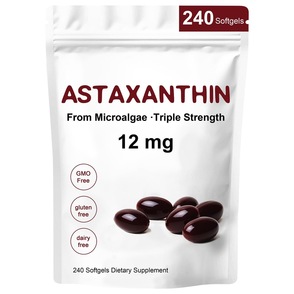 Astaxanthin 12mg,240 Softgels,Premium Astaxanthin Antioxidant Συμπληρώματα,Supports Eye,Skin,Immune,Internal Circulation,Non-GMO, Gluten Free, No Soy-8 Month Supply