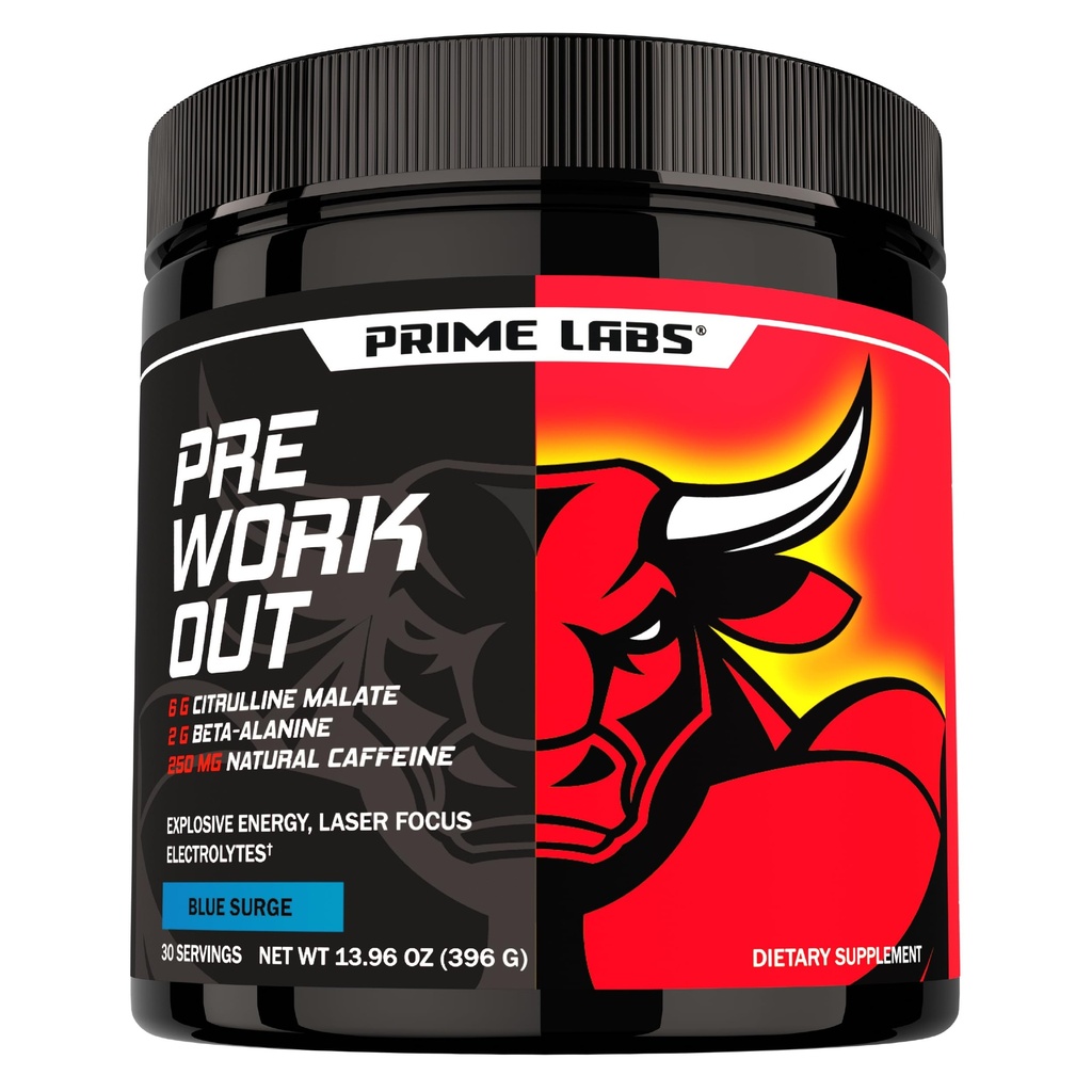 Prime Labs Pre Workout Powder for Men - με Citrulline Malate, Beta-Alanine και Φυσική καφεΐνη - Ενέργεια, Εστίαση, Δύναμη - Μπλε Λεμονάδα Γεύση - 30 Υπηρεσίες
