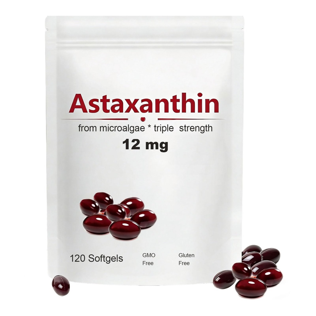 Ασταξανθίνη 12mg, 120 Softgels, Μέγιστη Δύναμη Αντιοξειδωτικό με Λάδι Καρύδας, Φυσική Φόρμουλα, Υψηλή Απορρόφηση για Υποστήριξη ματιών & δέρματος, Φυσική Φόρμουλα, Μη ΓΤΟ, Χωρίς Γλουτένη