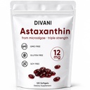 DIVANI Astaxanthin 12mg, Αντιοξειδωτικό συμπλήρωμα για την καθημερινή ευεξία, το ανοσοποιητικό, το μάτι & το δέρμα υποστήριξη, μη-GMO, Γλουτένη χωρίς - 120 Softgels