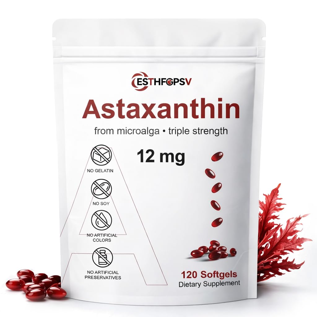 Premium Ασταξανθίνη 12mg Αντιοξειδωτικό συμπλήρωμα με βιταμίνη E – 120 Softgels, 4 Μήνες προσφοράς, Microalgae Πηγή, Υποστηρίζει το δέρμα, τα μάτια & κοινή υγεία, μη-GMO, Γλουτένη & χωρίς σόγια