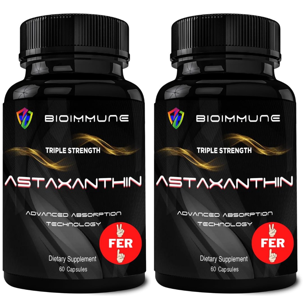 BioImmune 2 Pack τριπλή δύναμη AstaQuilTM Ασταξανθίνη 12mg Ενισχυμένη απορρόφηση, 120 Softgels w/Organic Coconut Oil. Ισχυρό αντιοξειδωτικό για την υγεία των ματιών, των αρθρώσεων και της καρδιάς