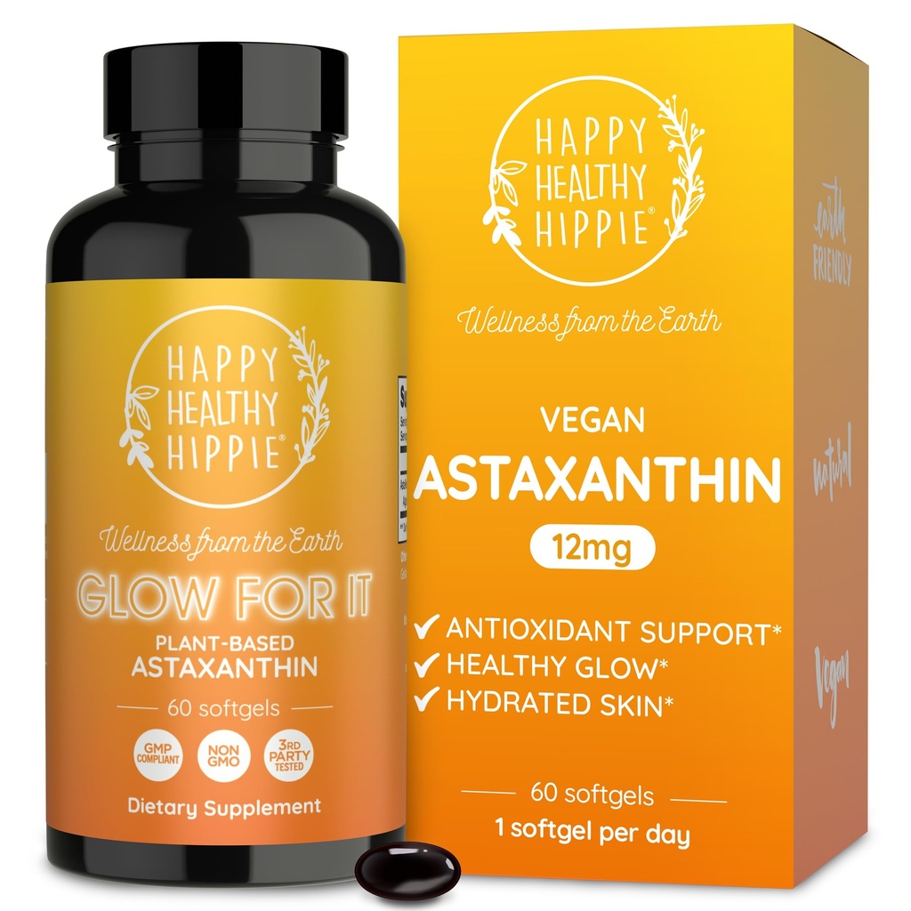 Astaxanthin Supplement 12mg | Plant-Based Antioxidant for Skin Hydration, Elasticity & Radiant Glow | From Algae Extract | Non-GMO, Vegan, Made in USA | 2 Month Supply, 60 Softgels