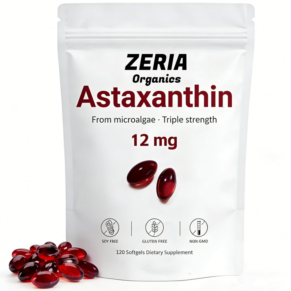 Ασταξανθίνη 12mg, Φυσική Ασταξανθίνη Συμπληρώματα Algae, 120 Softgels 4-Month Supply