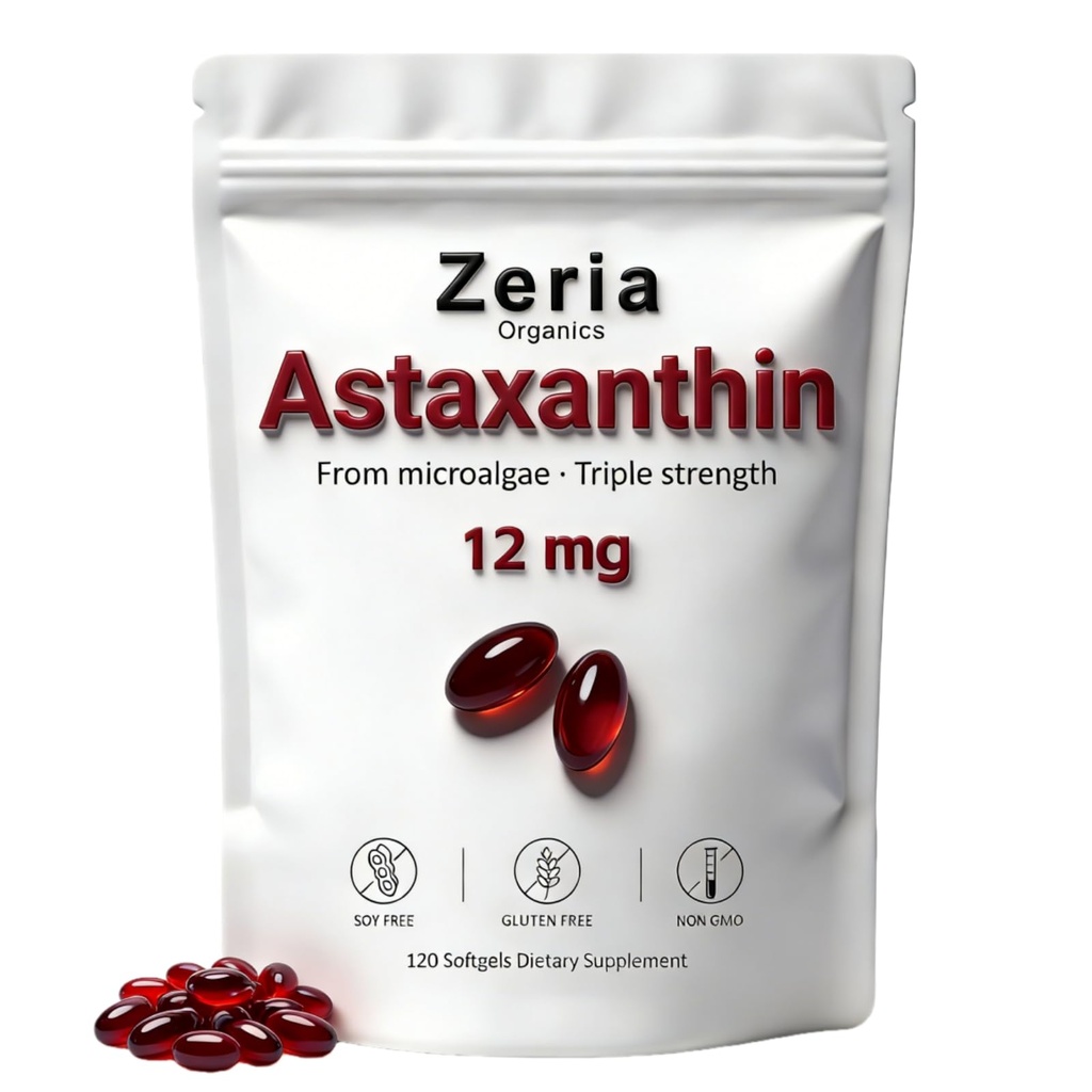 Ασταξανθίνη 12mg, Φυσική Ασταξανθίνη Συμπληρώματα Algae,120 Softgels (1 Τσάντα)