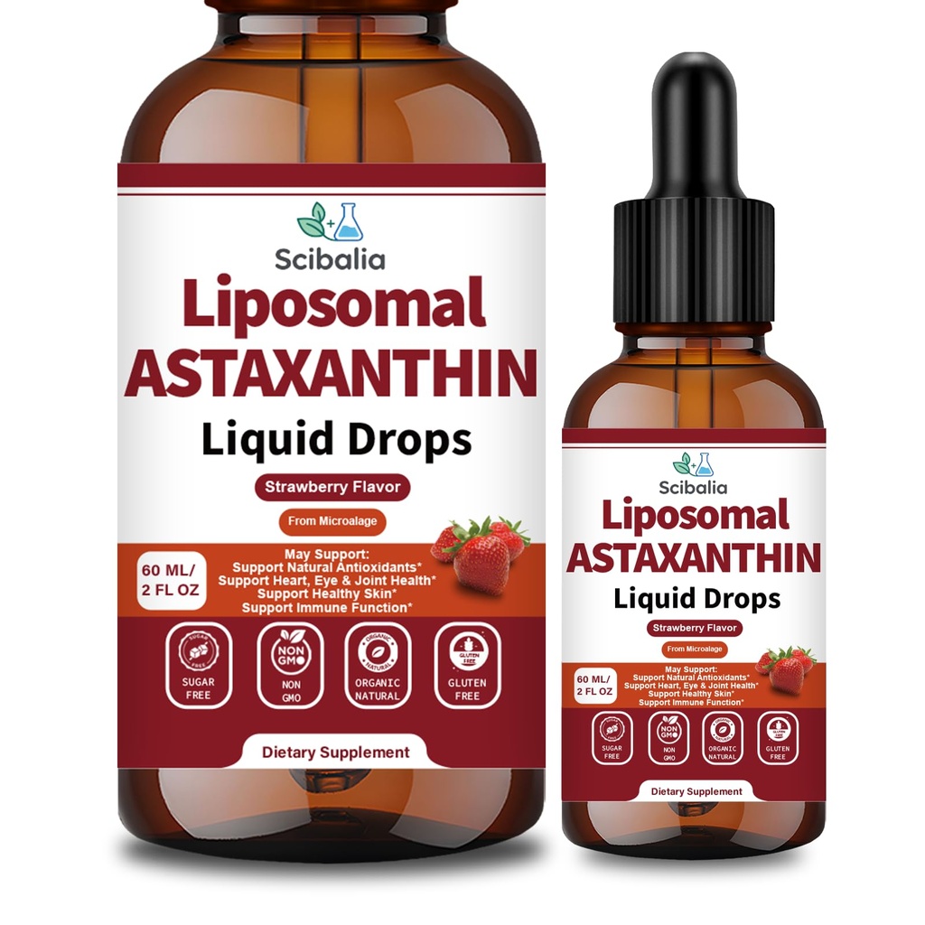 Astaxanthin Supplement 12mg Liquid Drops, Advanced 10-in-1 Astaxanthin Antioxidant from Fresh Microalgae Source w. Mct Oil Lycopene Grape Seed Turmeric Vitamin E for Eye Immune Joint Skin Health