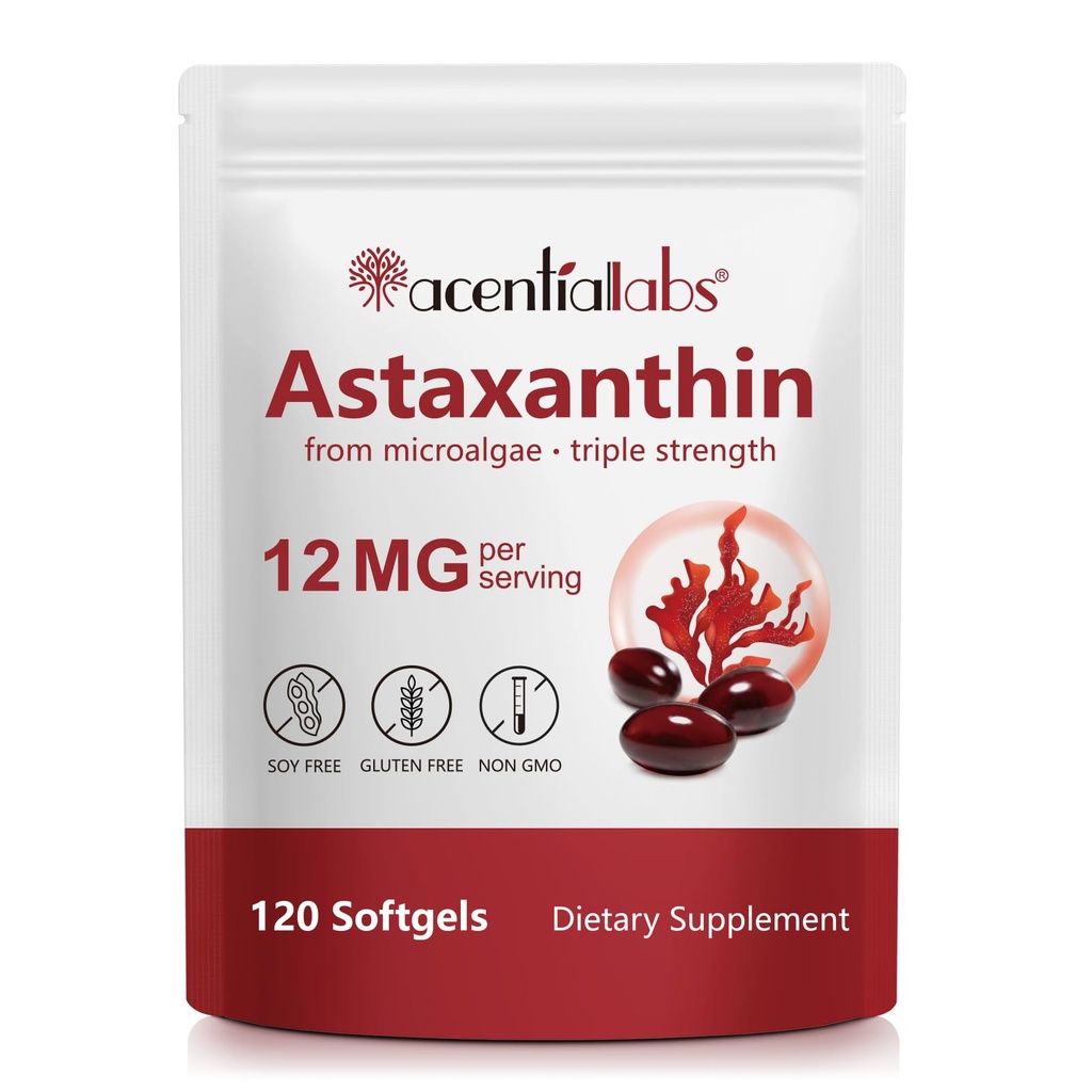 Ασταξανθίνη 12mg,120 Softgels (4-μηνιαία προσφορά), που προέρχεται από το φρέσκο Haematococcus Pluvialis Microalgae, υποστηρίζει τα μάτια, κοινή & υγεία του δέρματος, μη ΓΤΟ, χωρίς γλουτένη, χωρίς γαλακτοκομικά-ελεύθερο