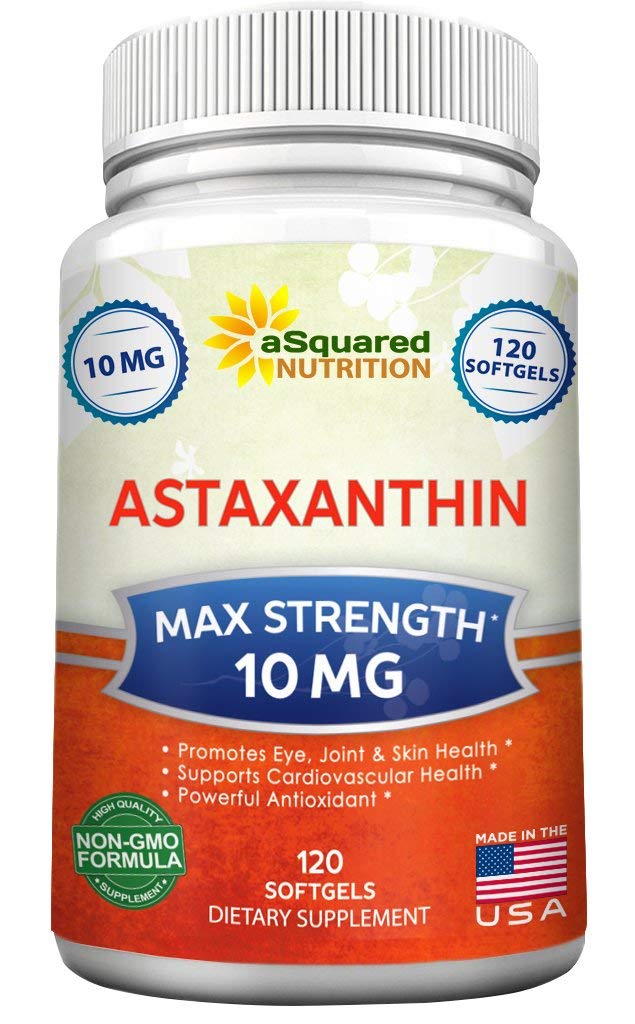 aSquared Nutrition Astaxanthin Supplement - Φυσικά Χάπια Ασταξανθίνης από το εκχύλισμα Haematococcus Pluvialis για την καθαρή ενέργεια - Max Strength 10mg - 120 Softgels