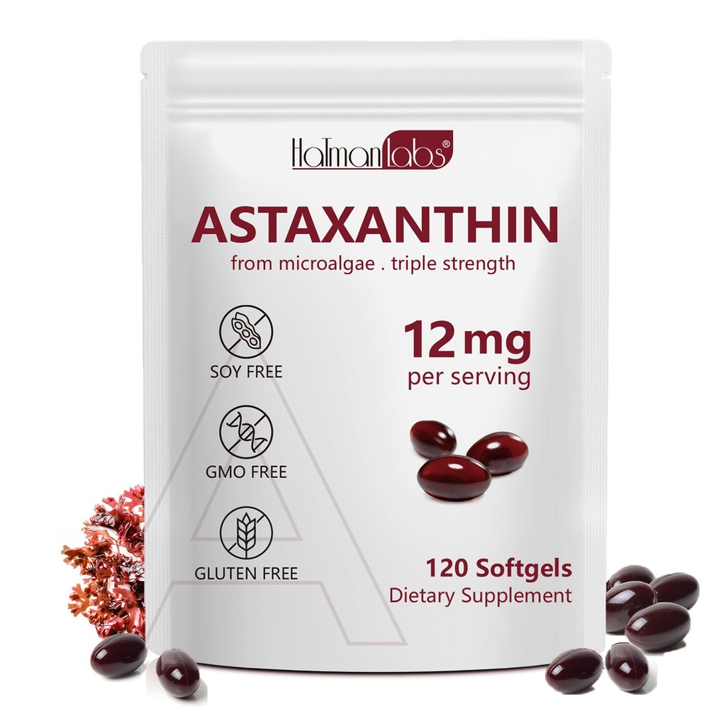 Daiasns Astaxanthin 12mg, Ασταξανθίνη Αντιοξειδωτικά Συμπληρώματα Υποστηρίζει τα μάτια, την κοινή, εσωτερική κυκλοφορία και την υγεία του δέρματος - μη-GMO,120 Softgels - 4 Μήνες προσφοράς