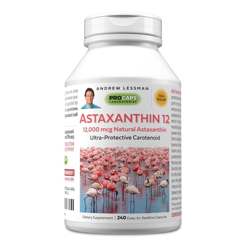 ANDREW LESSMAN Ασταξανθίνη 12mg - 240 Softgels - 12000 mcg Φυσική Ασταξανθίνη, Ισχυρό Αντιοξειδωτικό Καροτενοειδές. Προστασία για τα μάτια, την καρδιά, το δέρμα και πολλά άλλα. Χωρίς Πρόσθετα. Εύκολο να καταπιείτε Softgels