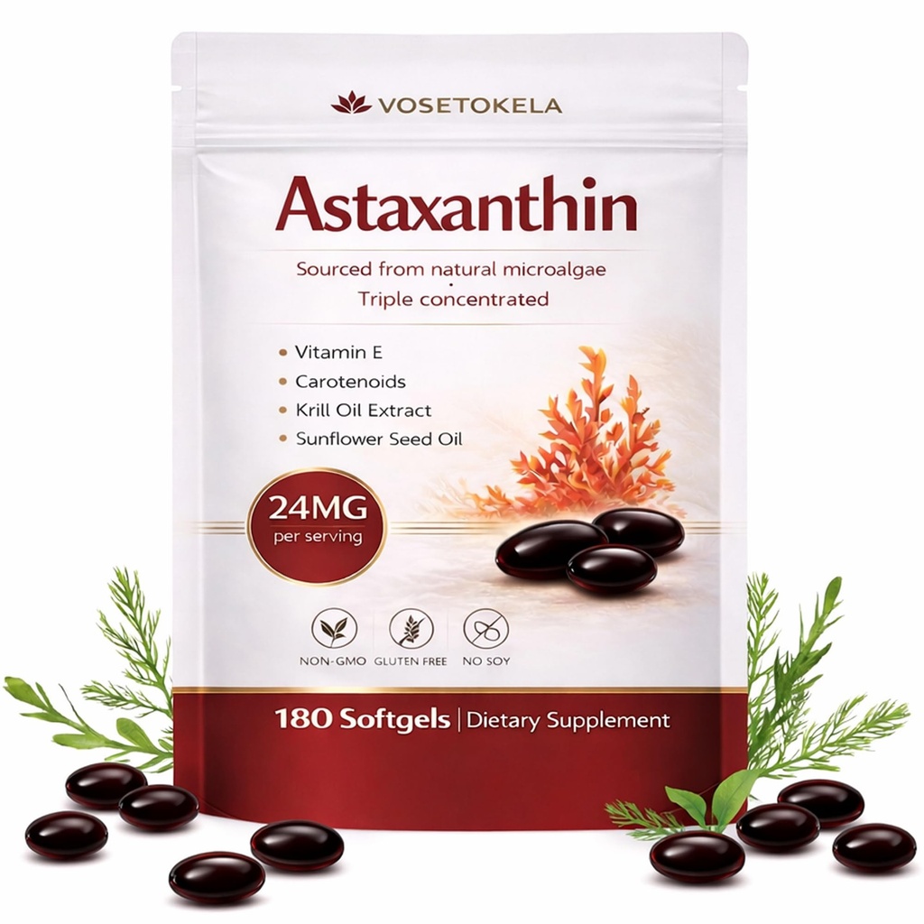 Astaxanthin Supplements, Astaxanthin Antioxidant Capsules, 180 Softgels, 24mg Each, 6 Month Supply, from Microalgae, Gluten-Free, Non-GMO, Supports a Healthy, Balanced Lifestyle
