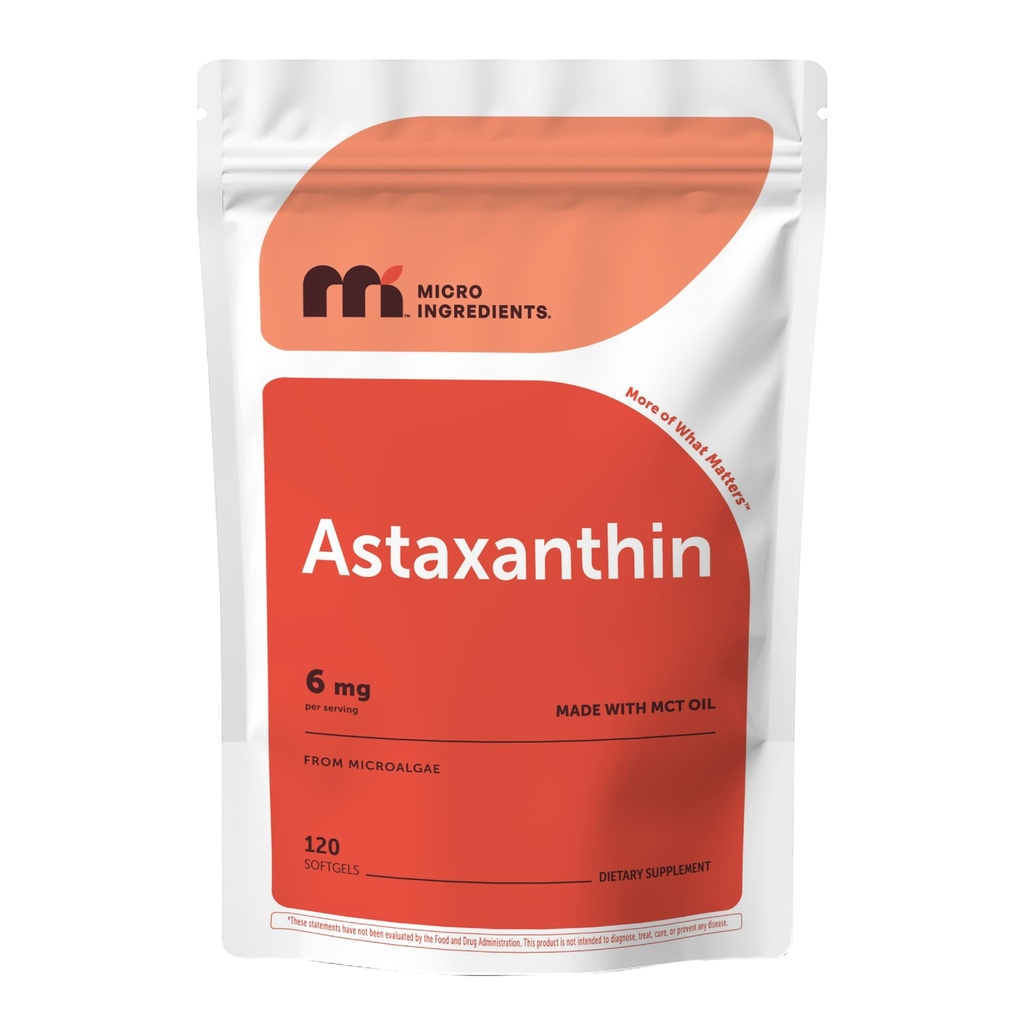 Micro Ingredients Astaxanthin 6mg with MCT Oil, 120 Softgels | Premium Astaxanthin Antioxidant Supplements* | Fresh Microalgae Source | Triple Strength, Non-GMO, Gluten Free, No Soy