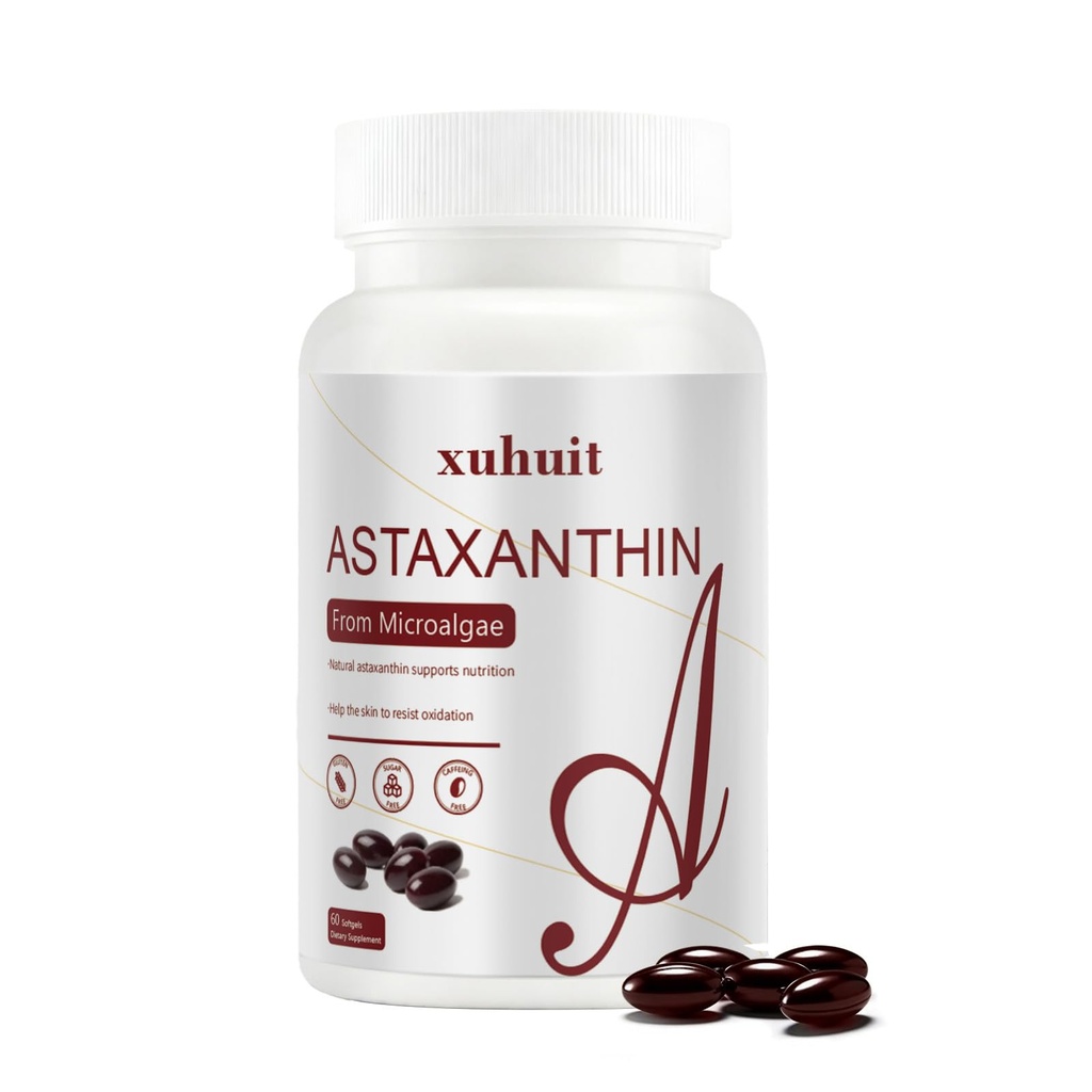 Ασταξανθίνη 12mg 60 Softgels, Φυσικό συμπλήρωμα αντιοξειδωτικών από μικροφύκη, μη-GMO, Χωρίς σόγια, Υποστηρίζει την υγεία του δέρματος, εύκολο να καταπιούν Softgels, 2 μήνες προμήθεια (1)