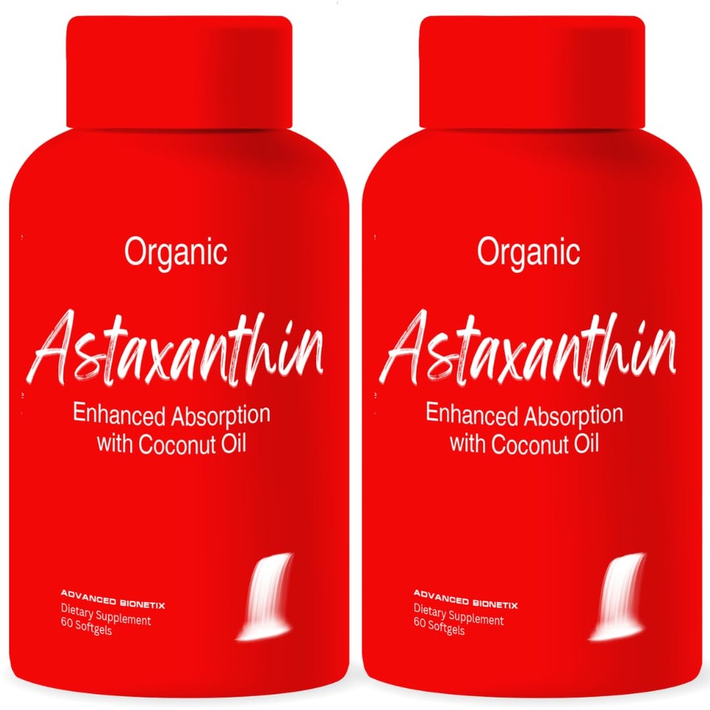 Advanced Bionetix 2 Pack Triple Strength AstaQuil™ Astaxanthin 12mg High Bioavailability Formula, 120 Softgels Organic Coconut Oil for Enhanced Absorption. Powerful Antioxidant Eye Joint Heart Health