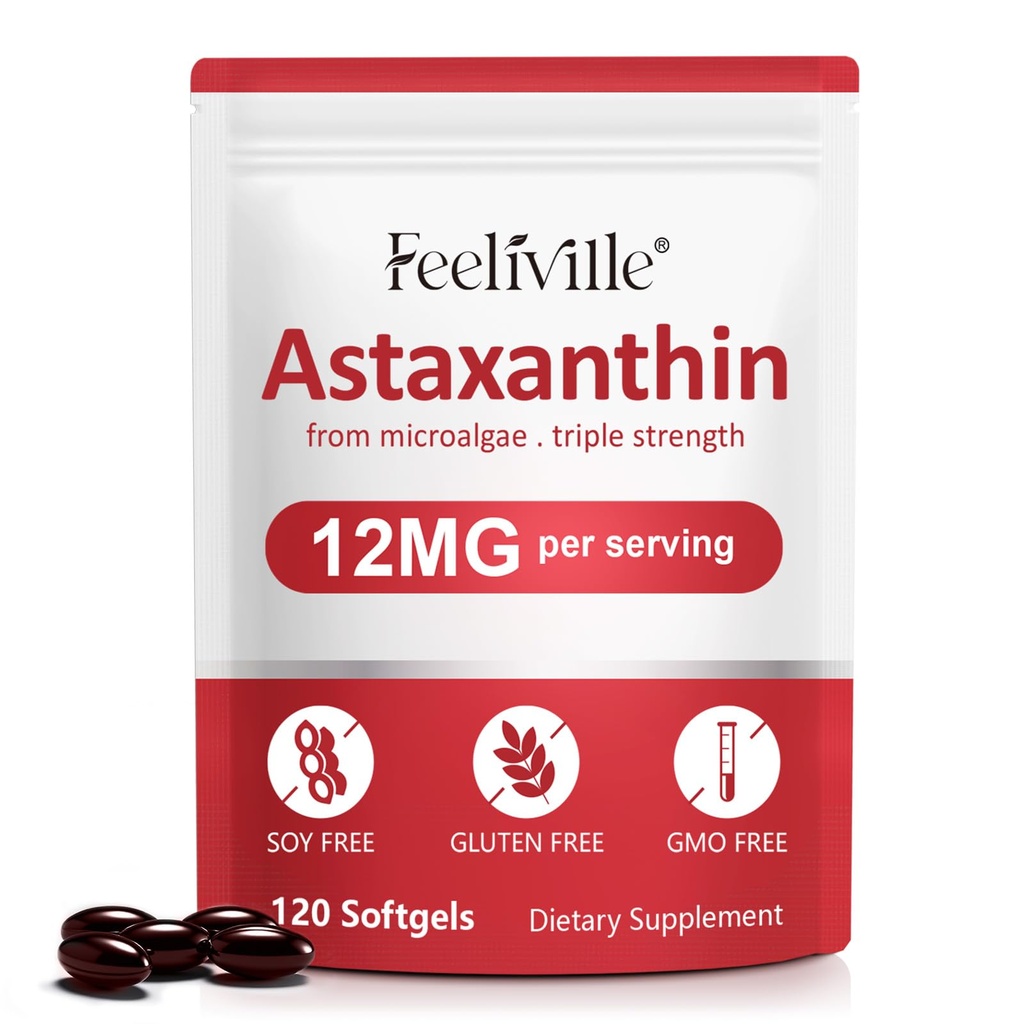 Συμπληρώματα ασταξανθίνης, Ασταξανθίνη 12mg, 120 Softgels Αντιοξειδωτική Ασταξαντίνη Συμπλήρωμα για τα μάτια, το δέρμα, την κοινή & ανοσοποιητική υγεία, υποστηρίζει την εσωτερική κυκλοφορία & την υγεία της καρδιάς, μη ΓΤΟ & χωρίς γλουτένη