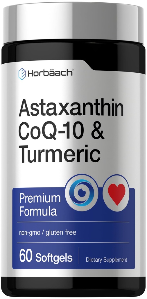 Horbäach Astaxanthin 12mg | with CoQ-10 & Turmeric | 60 Softgels | Premium Formula | Non-GMO, Gluten Free Supplement
