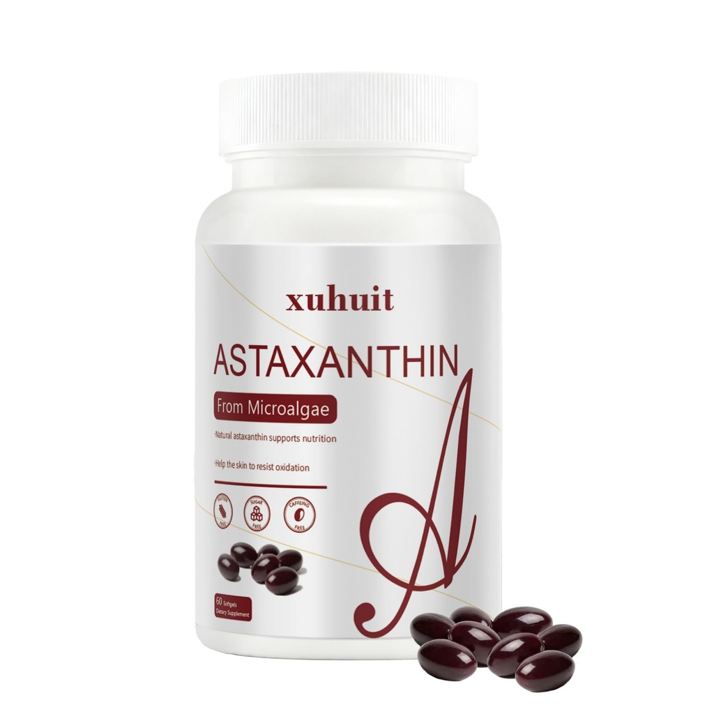 Astaxanthin 12mg Softgels, 120 Count for 4 Month Supply, Natural Antioxidant Supplement from Algae，Soy Free, Easy to Swallow (01)