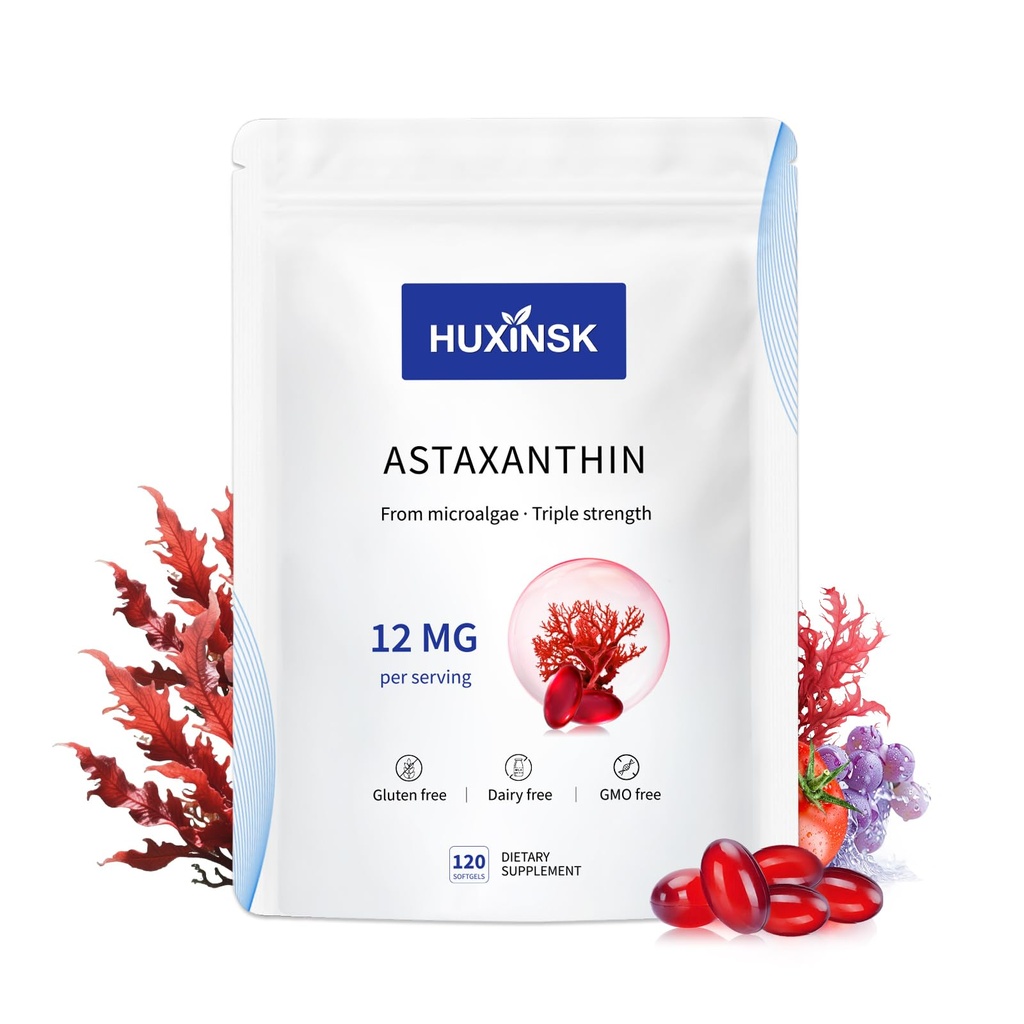 Ασταξανθίνη 12mg Συμπληρώματα, 120 Softgel, Max Strength Ασταξανθίνη Αντιοξειδωτικά Συμπληρώματα Form Fresh Microalgae, 4μηνη προσφορά, Υποστηρίζει τα μάτια, το δέρμα, κοινή, εγκέφαλος, καρδιά & ανοσοποιητικό σύστημα υγεία, 1 τσάντα