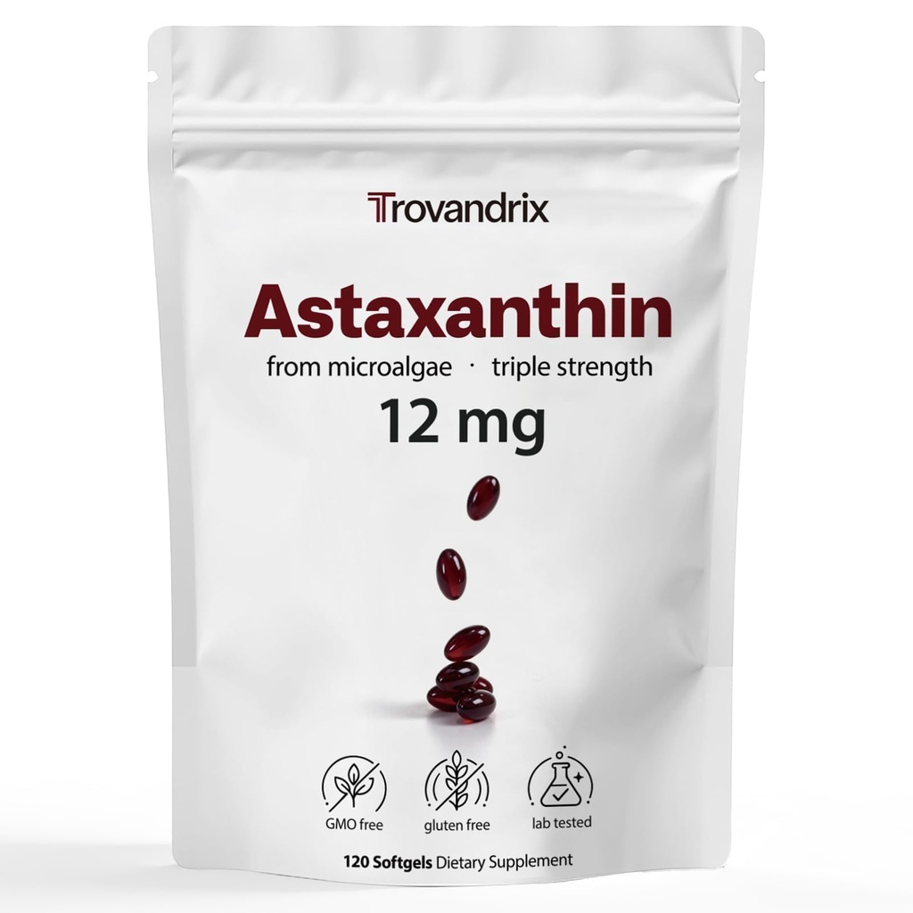 Συμπλήρωμα ασταξανθίνης με 12mg Haematococcus Pluvialis Softgels – Υψηλής ισχύος αντιοξειδωτική υποστήριξη για την υγεία των ματιών, του ανοσοποιητικού και του δέρματος, Algae Based Formula, 120 Softgels (4-Month Supply)