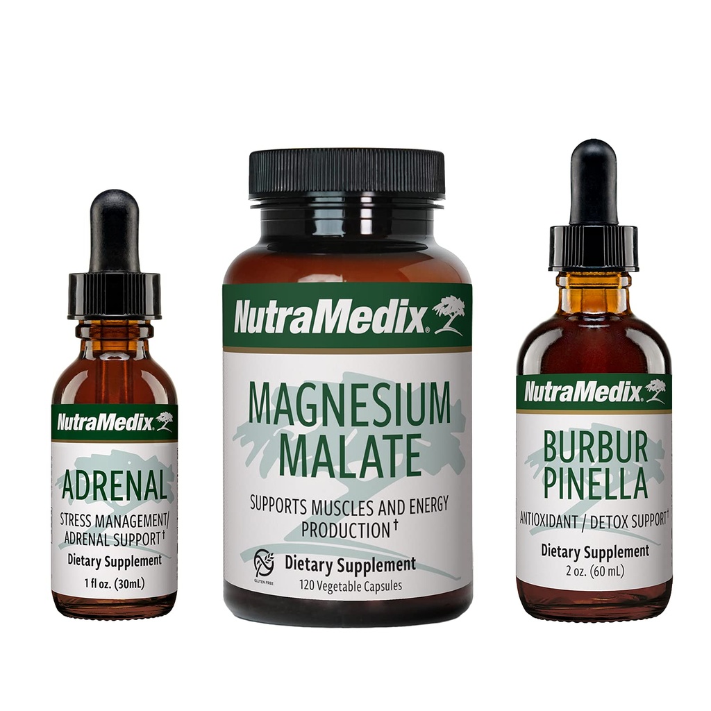 NutraMedix Energy Set - 3-Piece Kit Includes Extracts of Astragalus, Rhodiola, Ginseng & Schisandra, Burbur-Pinella Detox Drops & Magnesium Malate Capsules for General Wellness