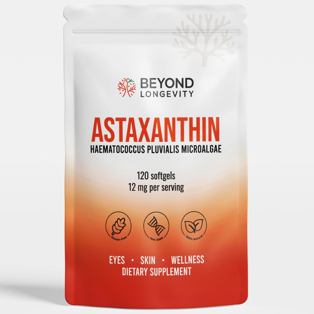 Ασταξανθίνη 12mg - Αντιοξειδωτικό συμπλήρωμα από μικροφύκη, 120 Softgels για την υποστήριξη ματιών, δέρματος και ευεξίας