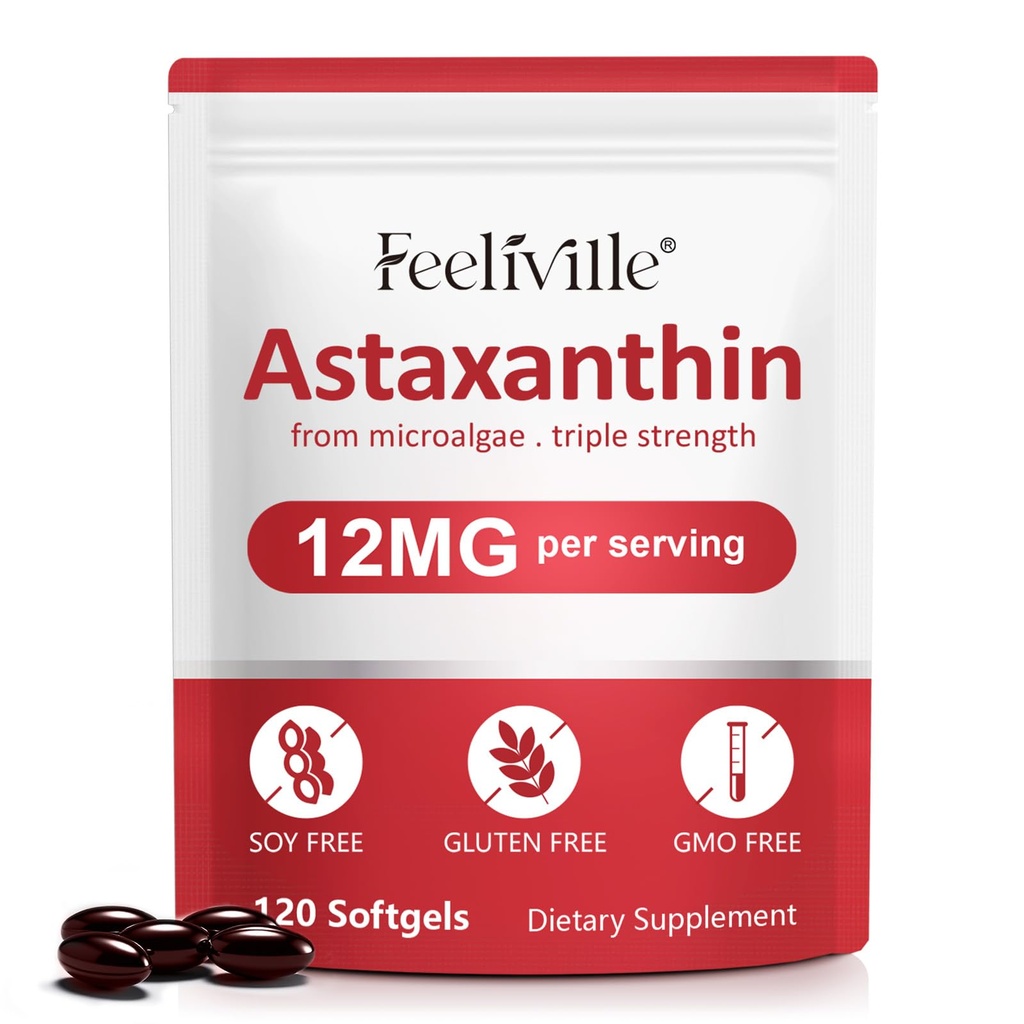 Astaxanthin 12mg (120 Softgels) - Premium Astaxanthin Antioxidant Supplements - Supports Eye, Internal Circulation, Immune & Skin Health - Fresh Microalgae Source - Non-GMO & No Gluten