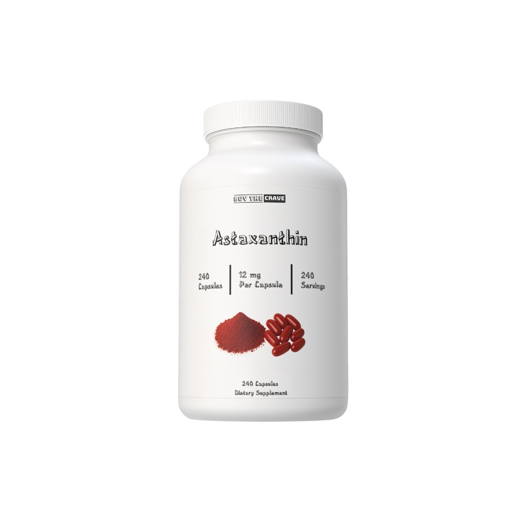 Astaxanthin 12mg Each Capsule, Extra Strength - Astaxanthin Supplements, Antioxidant Source - Gluten Free, 240 Count, 120 Servings