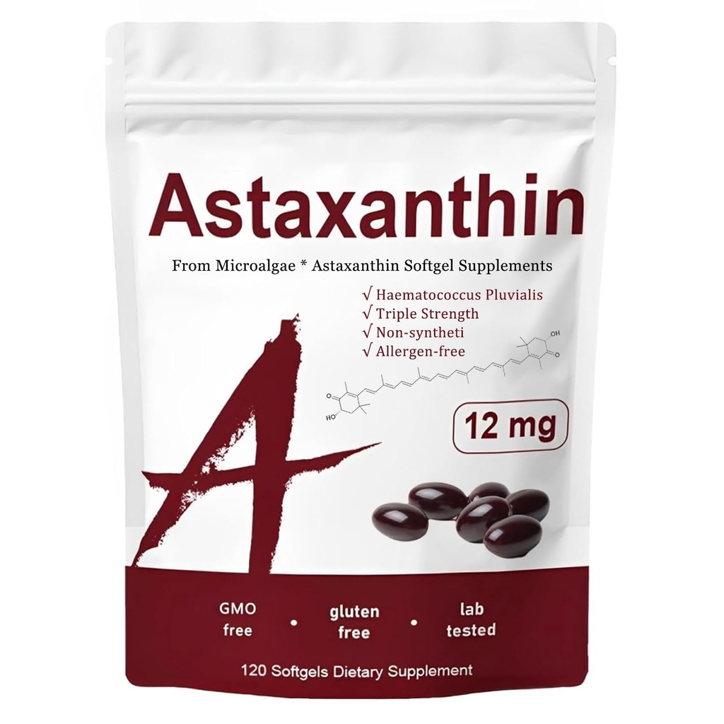 Astaxanthin 12mg, Triple Strength Skin Vitamins for Women with Antioxidant Activity,Supports Immune, Skin, Eye & Joint Health,Promote Internal Circulation,Chocolate Flavor,120 Servings