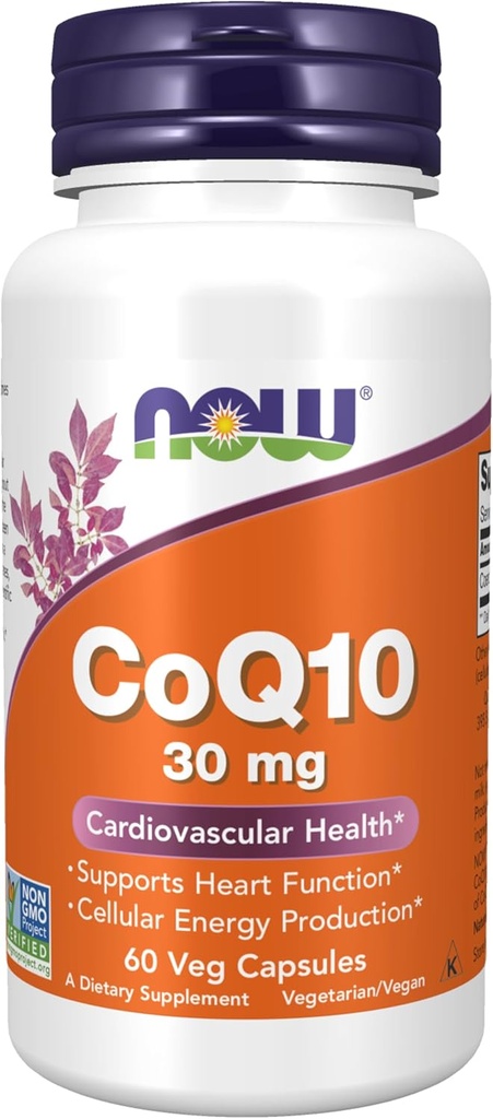 NOW Supplements, CoQ10 30 mg, Pharmaceutical Grade, All-Trans Form produced by Fermentation, 60 Veg Capsules